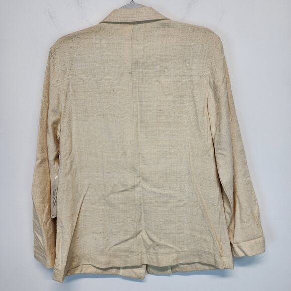 Vtg Rafaella Slub Woven Blazer Jacket Size 12 Cream 100% Silk Neutral Coastal - Picture 2 of 11